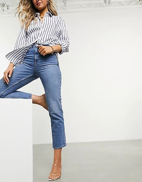 ASOS DESIGN – Slim – Hoch geschnittene Stretch-Jeans mit geradem Beinschnit günstig online kaufen