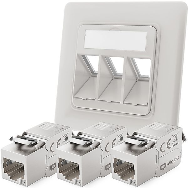 hb-digital Netzwerkdose Unterputz Einsatz 3 Port mit 3x Keystone Modul CAT günstig online kaufen