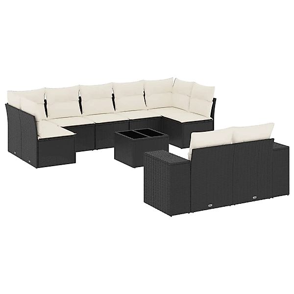 vidaXL 10-Tlg Garten-Sofagarnitur mit Kissen Schwarz Poly Rattan 3255363 günstig online kaufen