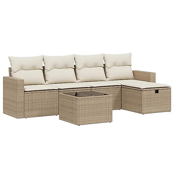 vidaXL 6-Tlg Garten-Sofagarnitur mit Kissen Beige Poly Rattan 3263474 günstig online kaufen
