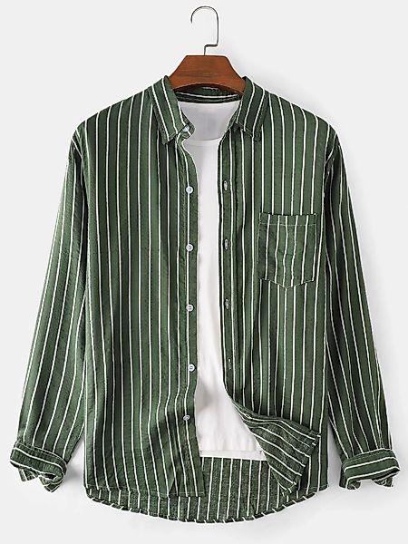 Herren Basic Vertical Striped Thin Casual Fit Brusttasche Langarmhemden günstig online kaufen