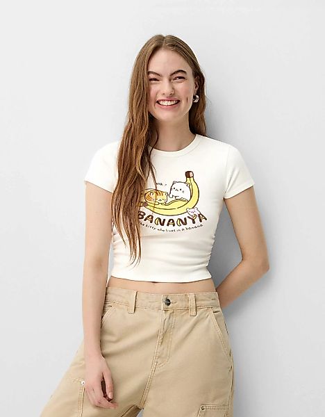 Bershka T-Shirt Bananya Mit Kurzen Ärmeln Damen Xs Grbrochenes Weiss günstig online kaufen