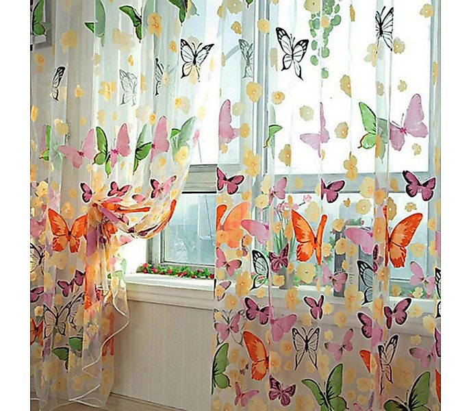 zggzerg Vorhang Schmetterlingsmuster Vorhang Transparent, 2er 200x100CM günstig online kaufen