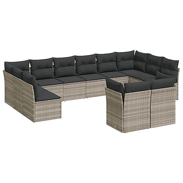 vidaXL 12-Tlg Garten-Sofagarnitur mit Kissen Hellgrau Poly Rattan 3218432 günstig online kaufen