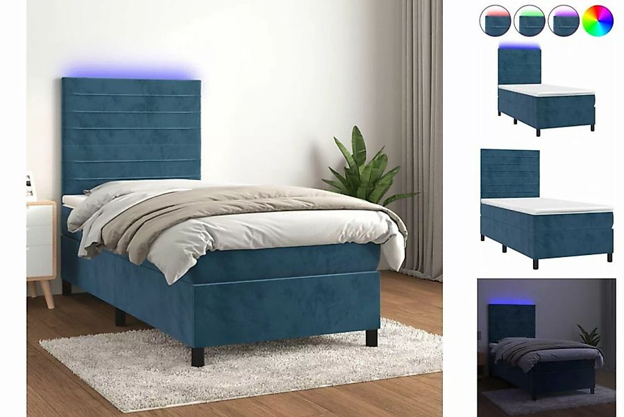 vidaXL Bett Boxspringbett mit Matratze & LED Dunkelblau 80x200 cm Samt günstig online kaufen