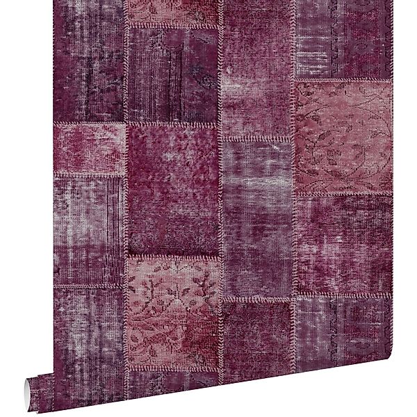 ESTAhome Tapete orientalisches-Marrakech Kelim-Patchwork Burgunderrot 53 cm günstig online kaufen