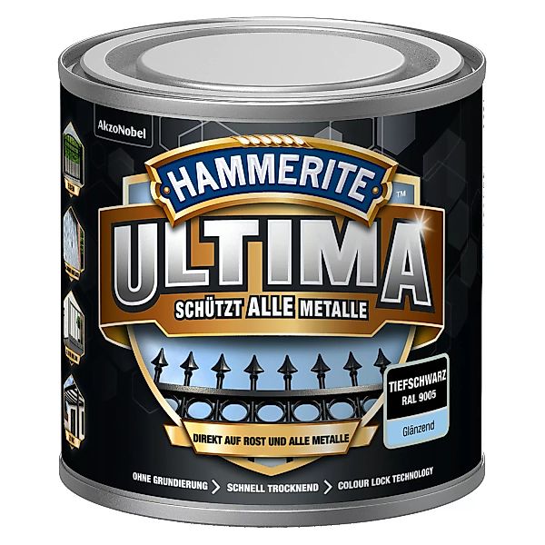 Hammerite Ultima Premium Metall-Schutzlack glänzend Tiefschwarz 250 ml günstig online kaufen