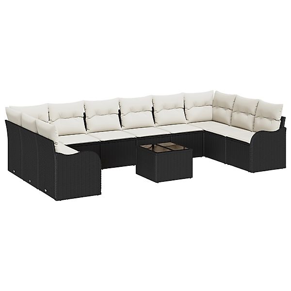 vidaXL Garten-Sofa-Set mit Kissen 11-Tlg Schwarz Poly Rattan 3345887 günstig online kaufen