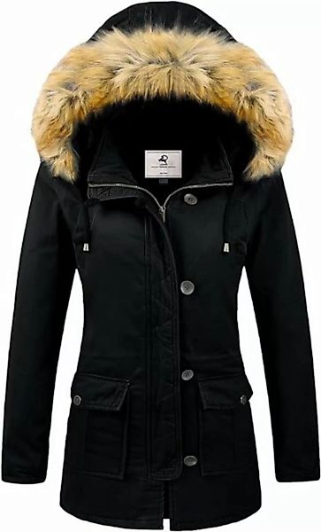 Wintermantel Winterjacke Parka Mantel Abnehmbare Kapuze Lange Jacke Schwarz günstig online kaufen