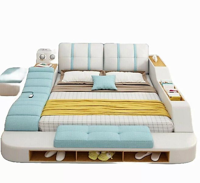 JVmoebel Bett, Design Leder Bett Polster Betten Moderne 180x200 cm Multifun günstig online kaufen