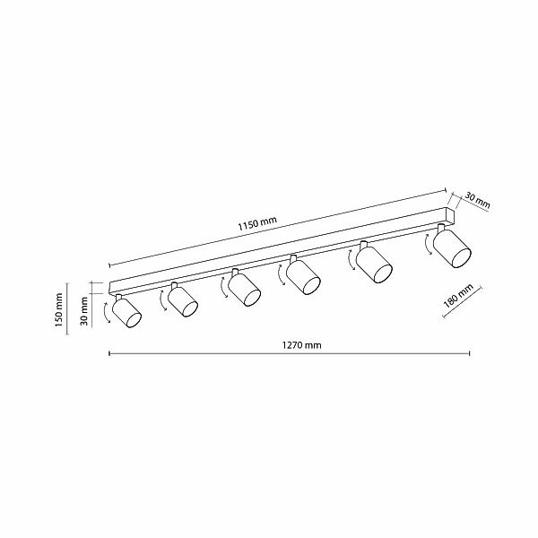 Deckenstrahler Top, schwarz, Länge 127 cm, Stahl, 6-flg. günstig online kaufen