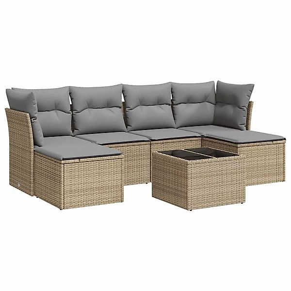 vidaXL 7-Tlg Garten-Sofagarnitur mit Kissen Beige Poly Rattan 3218019 günstig online kaufen