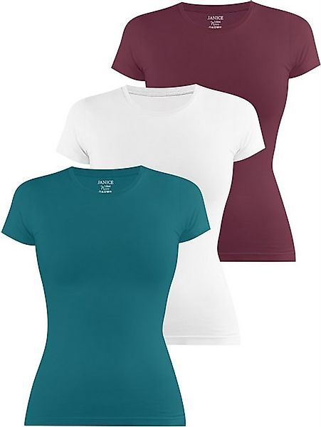 Janice Kurzarmshirt 3 x Damen T-Shirt hochgeschlossen Nice Figurbetontes Sh günstig online kaufen