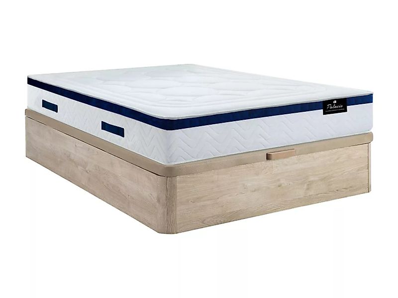 Komplett-Set - 140 x 190 cm - Bettkasten Holzfarben hell + Taschenfederkern günstig online kaufen