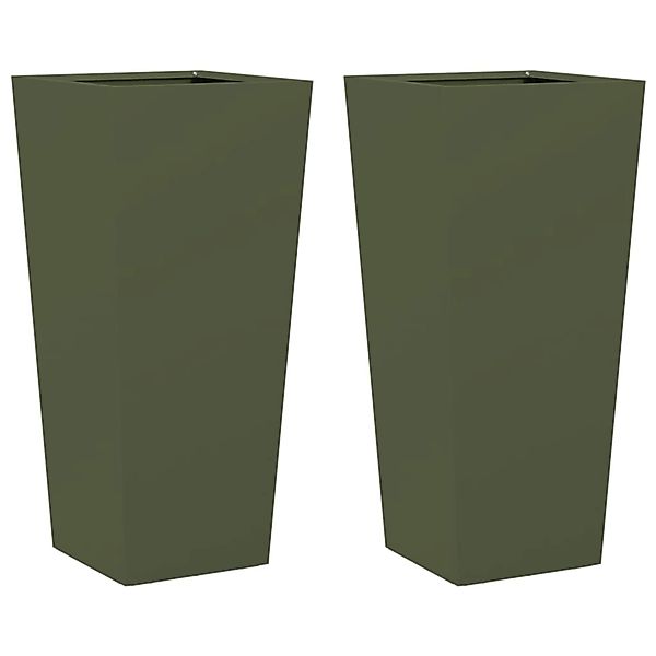 vidaXL Pflanzkübel 2 Stk Olivgrün 35x35x75 cm Stahl 851087 günstig online kaufen