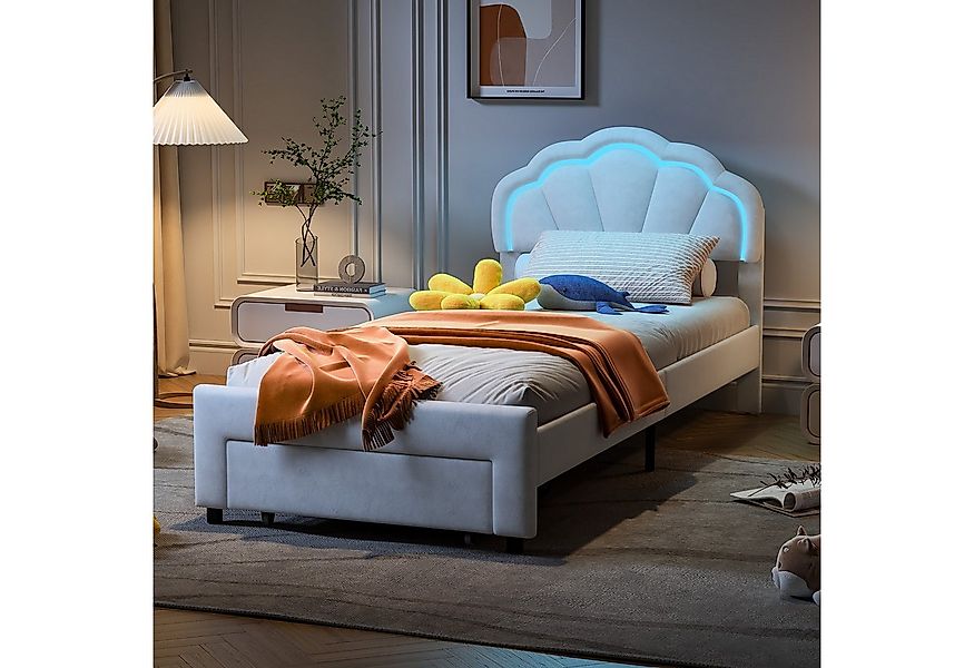 PXloue Polsterbett Kinderbett Jugendbett (Kopfteil hochstellbar), Einzelbet günstig online kaufen