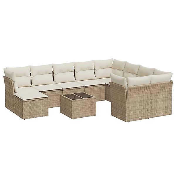 vidaXL 11-tlg Garten-Sofagarnitur mit Kissen Beige Poly Rattan Modell 29 günstig online kaufen