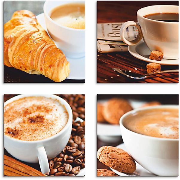 Artland Leinwandbild "Kaffeetassen und Zeitung, Milchkaffee" Getränke 4 Stk günstig online kaufen