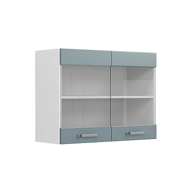 Vicco Küchenglasschrank R-Line Glashängeschrank Blau-Grau/Weiß 80 cm günstig online kaufen