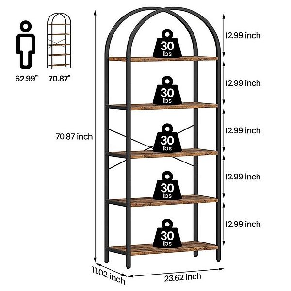 GarveeMore Bücherregal Standregal mit 5 Ebenen,gewölbt Display Racks,180x60 günstig online kaufen