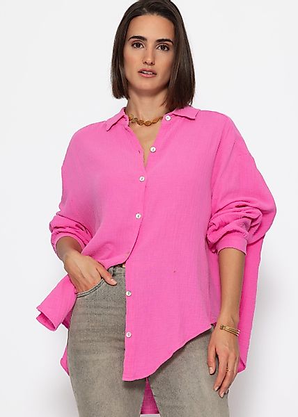 SASSYCLASSY Longbluse Oversize Musselin Bluse Damen günstig online kaufen