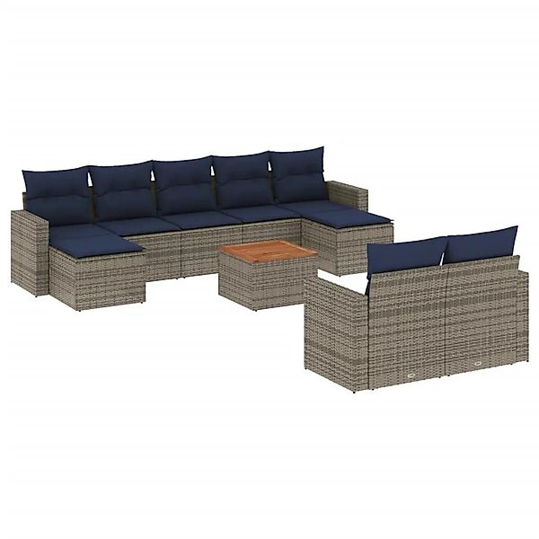 vidaXL 10-Tlg Gartensofa-Set mit Kissen Grau Polyrattan 3256670 günstig online kaufen