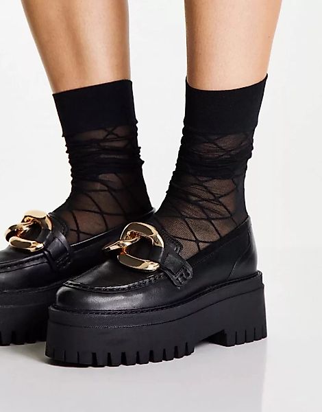 ASRA – Gigi – Flache Loafer mit Kettendetail aus Leder in Schwarz günstig online kaufen