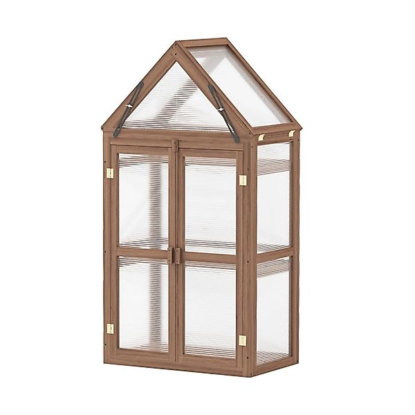 Costway 3-stöckiges Mini Gewächshaus mit Dach Braun 71x41x145cm günstig online kaufen