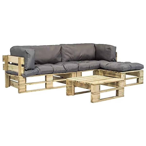 4-tlg. Garten-lounge-set Paletten Graue Auflagen Holz günstig online kaufen