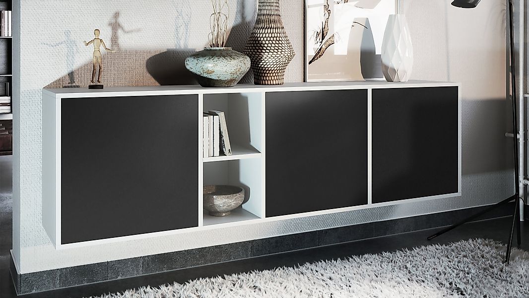 Vladon Sideboard Cuba (Kommode, mit 3 Türen und 2 offene Fächer), Weiß matt günstig online kaufen