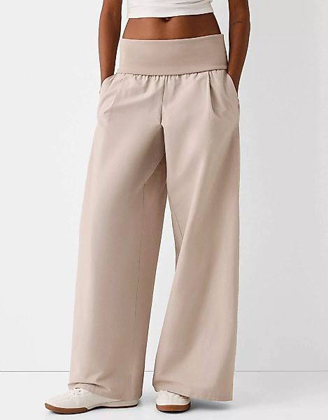 Bershka Wide-Leg-Hose Mit Umgeschlagenem Bund Damen Xl Steinfarbe günstig online kaufen