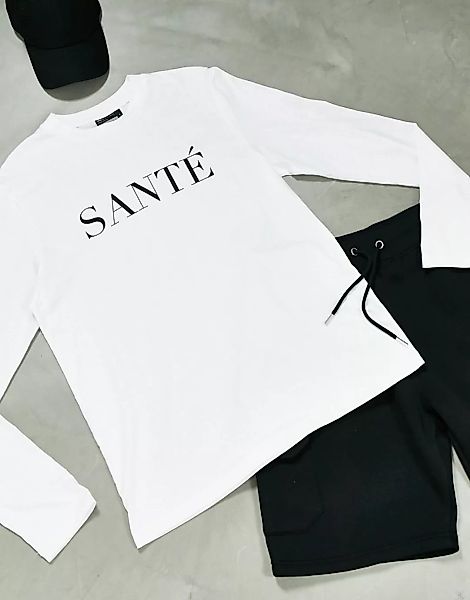 ASOS DESIGN – Langärmliges Shirt mit Sante-Print vorn-Weiß günstig online kaufen