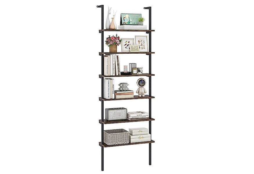 COSTWAY Bücherregal, 6-stöckiges Leiterregal mit Metallrahmen, 20x60x183 günstig online kaufen