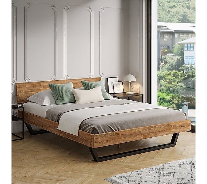 skølm Massivholzbett Alver, natur geölt mit Metallkufen, verfügbar in 120/1 günstig online kaufen