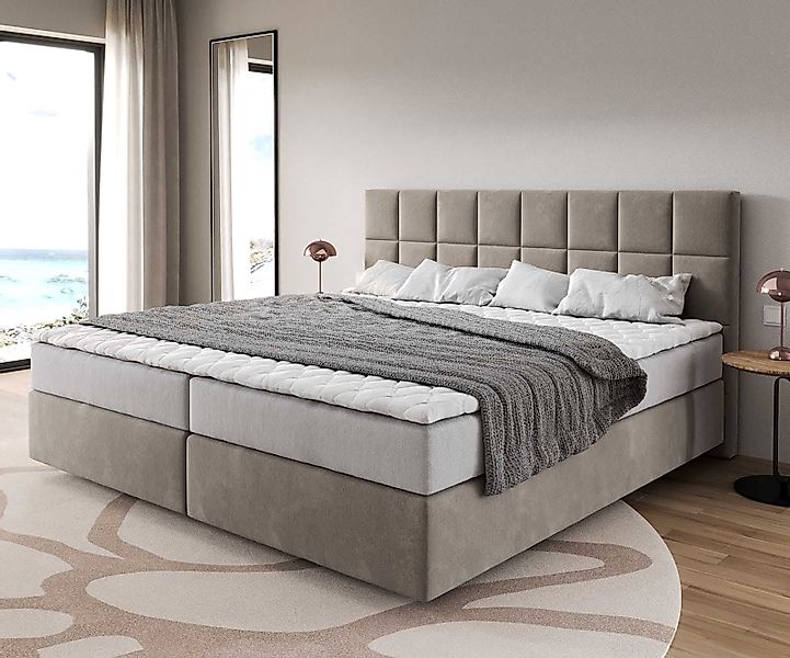 DELIFE Boxspringbett Dream-Fine, Mikrofaser Beige 200x200 cm mit Taschenfed günstig online kaufen