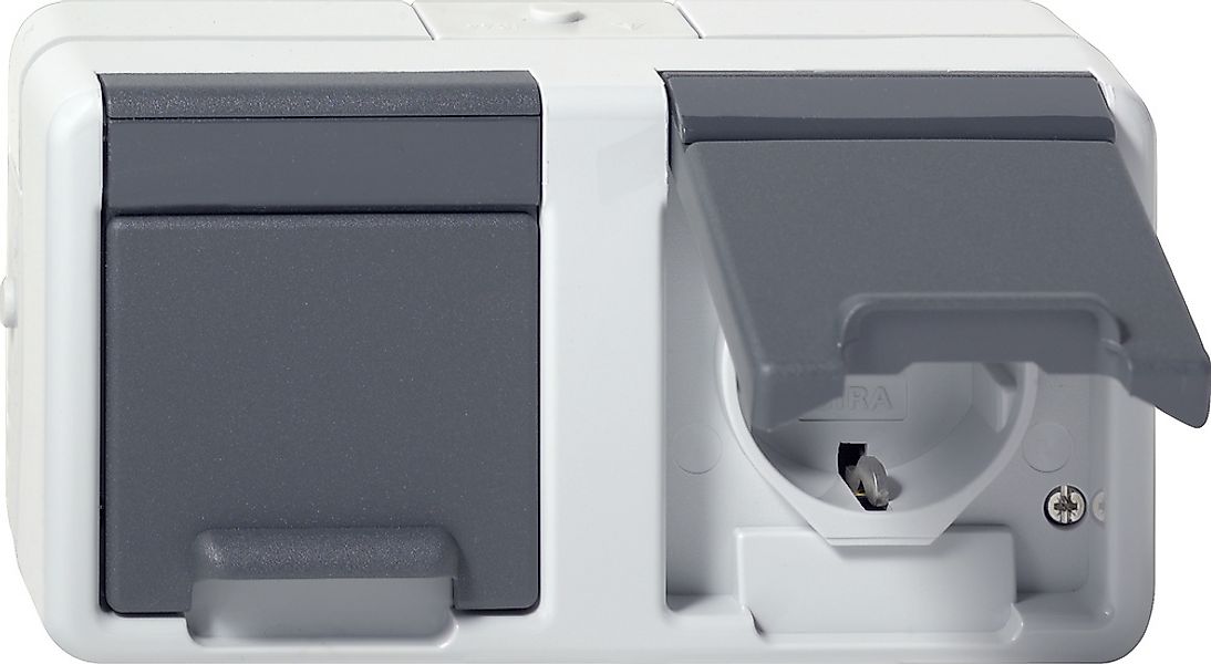 Gira Steckdose 2-fach waager. AP Grau 478130 günstig online kaufen