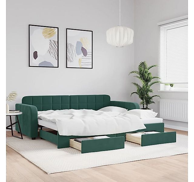 vidaXL Bett, Tagesbett Ausziehbar mit Schubladen Dunkelgrün 90x200 cm Samt günstig online kaufen