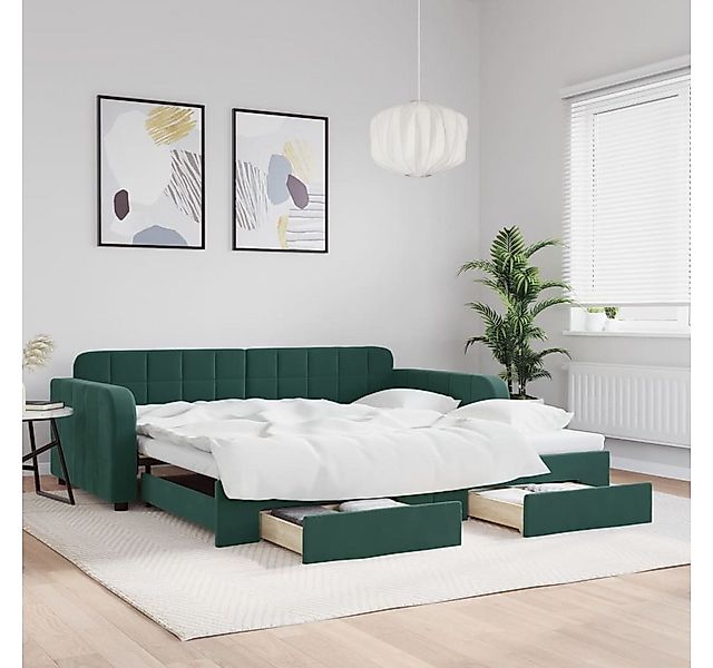 vidaXL Bett, Tagesbett Ausziehbar mit Schubladen Dunkelgrün 100x200 cm Samt günstig online kaufen