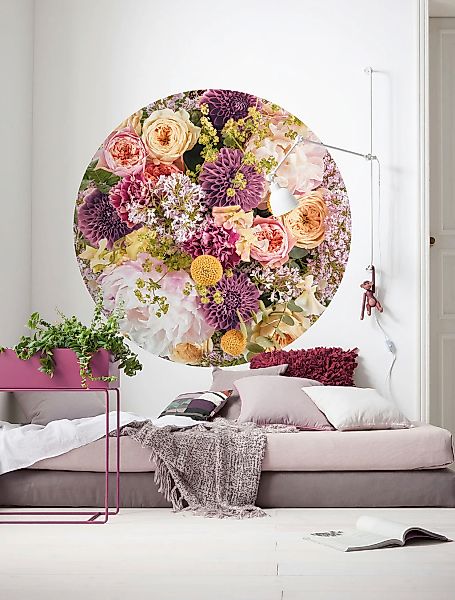 Sanders & Sanders Selbstklebende Runde Tapete Blumen Multicolor Ø 125 cm 61 günstig online kaufen