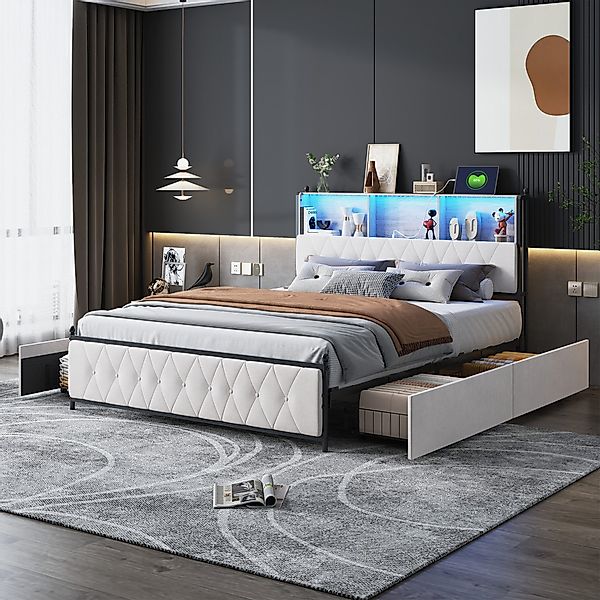 PXloue Polsterbett Doppelbett mit LED Licht günstig online kaufen