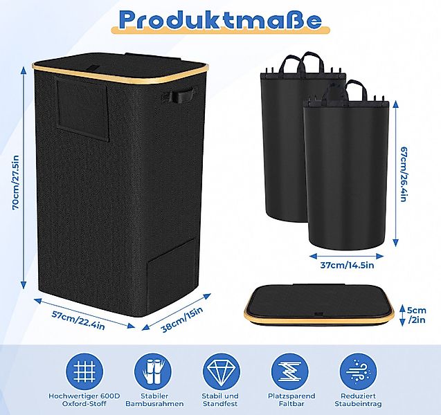 ElitVita Wäschekorb 150 L Faltbar Wäschesammler mit Deckel, 2 fächer, schma günstig online kaufen