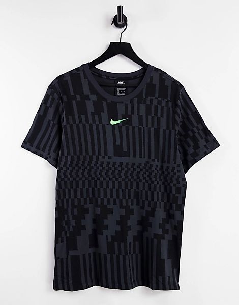 Nike – Bedrucktes T-Shirt mit Zickzack-Logo in Schwarz günstig online kaufen