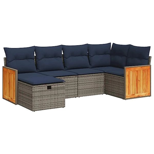 vidaXL 6-Tlg Garten-Sofagarnitur mit Kissen Grau Poly Rattan 3326030 günstig online kaufen