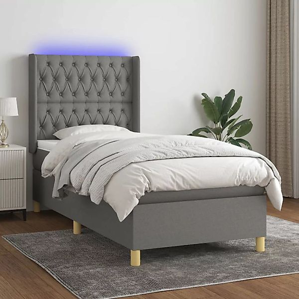 Vidaxl Boxspringbett Mit Matratze & Led Dunkelgrau 100x200 Cm Stoff günstig online kaufen