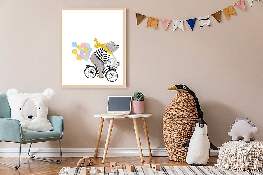 Lüttenhütt Bild mit Rahmen "oder Poster, Bär mit Hase auf Fahrrad", Fahrräd günstig online kaufen