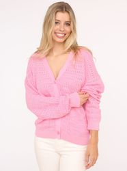 Zwillingsherz Strickjacke Lochstrick-Muster, Langarm, Knöpfe, V-Ausschnitt, günstig online kaufen