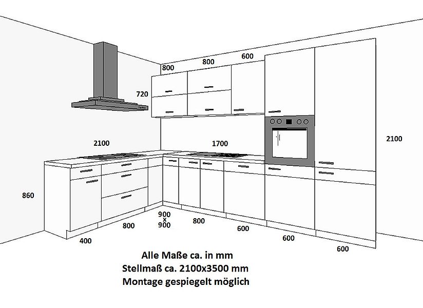 Küchen-Preisbombe Winkelküche VIGO 210x350 Küchenzeile Küchenblock Eckküche günstig online kaufen