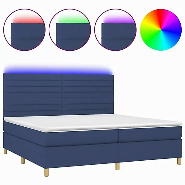 vidaXL Boxspringbett (200 x 200 cm, Streifen Horizontal, Blau), mit LED günstig online kaufen