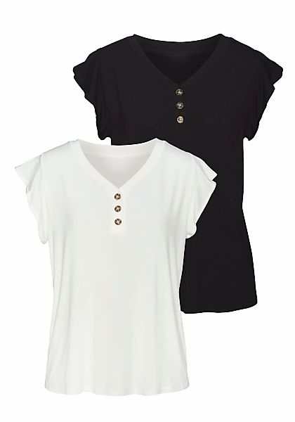 LASCANA Blusenshirt "mit Zierknöpfen in Hornoptik" 2er-Pack, aus weichem Vi günstig online kaufen