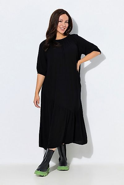 Ulla Popken Maxikleid Midikleid Struktur Volantsaum Rundhals Halbarm günstig online kaufen